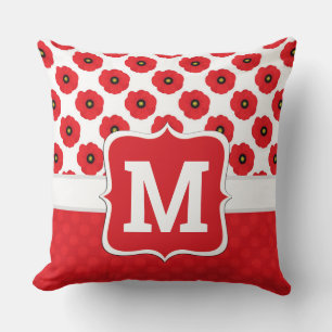 Cojín Decorativo Monograma de lapachos Shabby Chic Red, Black & Whi