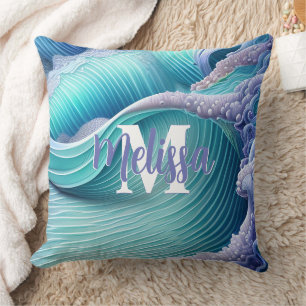 Cojín Decorativo Monograma de las olas del mar Pastel