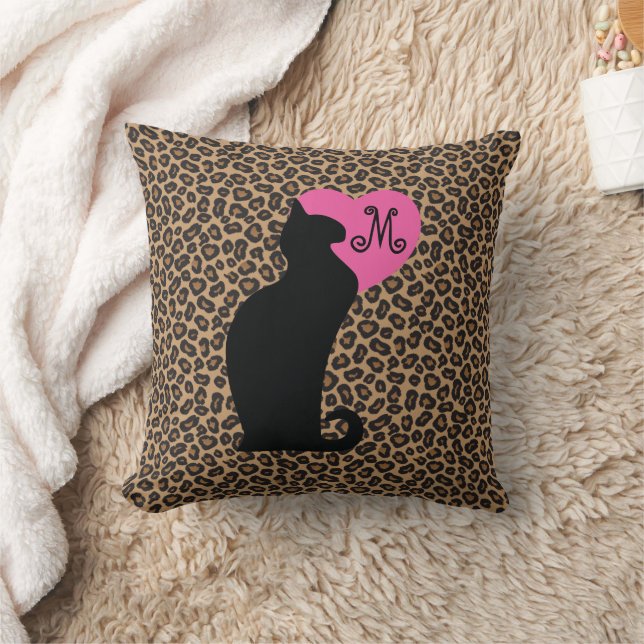 Cojín Decorativo Monograma de leopardo de gato negro (Manta)