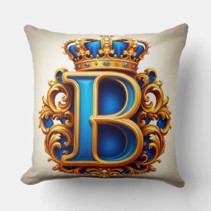 Cojín Decorativo Monograma de letra B azul real