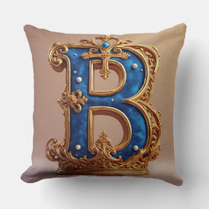 Cojín Decorativo Monograma de letra B azul real