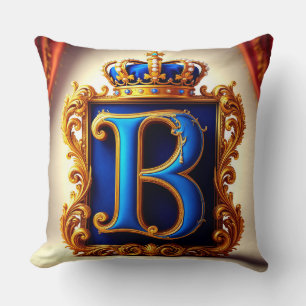 Cojín Decorativo Monograma de letra B azul real
