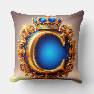 Cojín Decorativo Monograma de letra C azul real