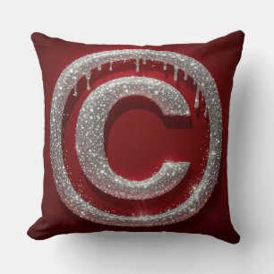 Cojín Decorativo Monograma de letra C con brillo de goteo de cromo