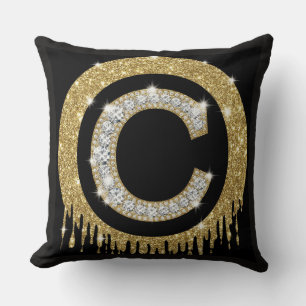 Cojín Decorativo Monograma de letra C personalizada con diamante do