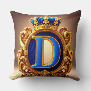 Cojín Decorativo Monograma de letra D azul real