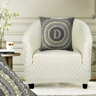 Cojín Decorativo Monograma de letra D Patrón simétrico vintage