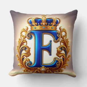 Cojín Decorativo Monograma de letra E azul real