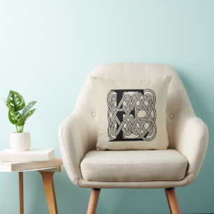 Cojín Decorativo Monograma de letra E con nudo celta vintage