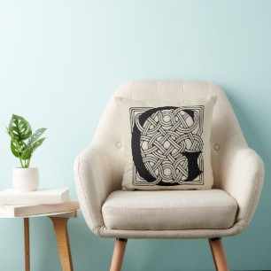 Cojín Decorativo Monograma de letra G con nudo celta vintage