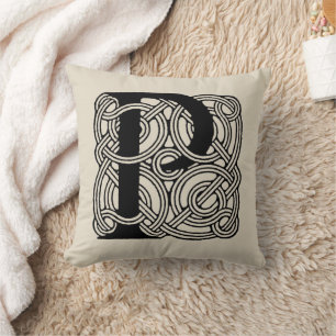 Cojín Decorativo Monograma de letra P con nudo celta vintage