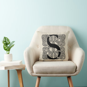 Cojín Decorativo Monograma de letra S con nudo celta vintage
