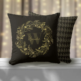 Cojín Decorativo Monograma de letra W cálido dorado botánico