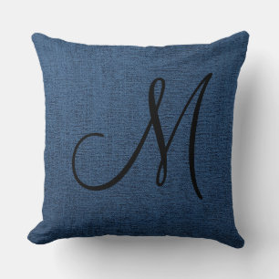 Cojín Decorativo Monograma de lienzo azul oscuro