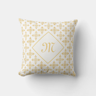 Cojín Decorativo Monograma de lujo Floral de Quatre blanco y dorado