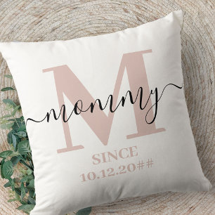 Cojín Decorativo Monograma de Mamá Letra Elegante Rosa Discreto