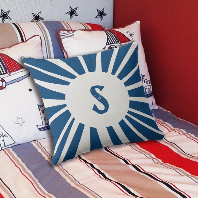 Cojín Decorativo Monograma de mandarina de sol blanco azul del océa (https://pixabay.com/photos/bed-child-room-bedding-single-bed-2053556/)