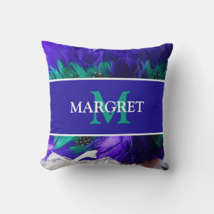 Cojín Decorativo Monograma de Mardi Gras inicial sobre grasa morada