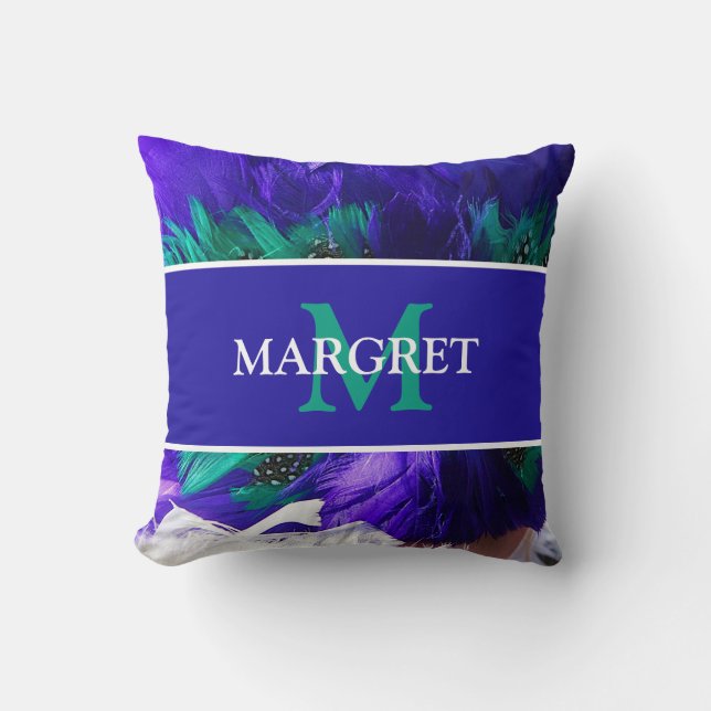 Cojín Decorativo Monograma de Mardi Gras inicial sobre grasa morada (Anverso)