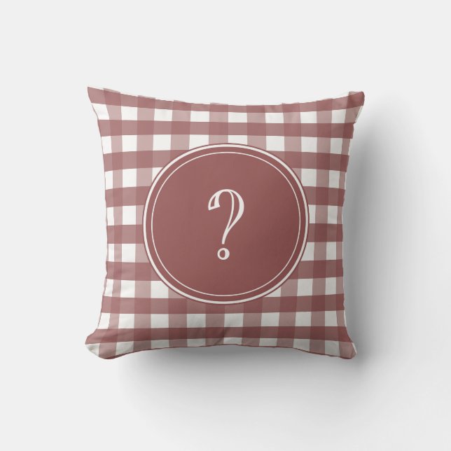 Cojín Decorativo Monograma de Marsala y Gingham Blanco (Anverso)