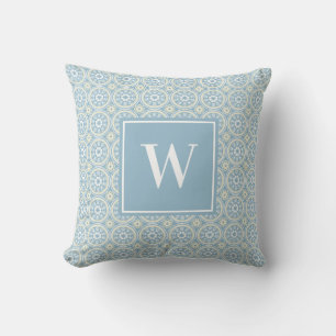 Cojín Decorativo Monograma de medallón azul personalizado