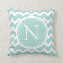 Cojín Decorativo Monograma de Mint Green Chevron Girly ZigZag