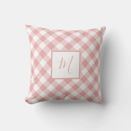 Cojín Decorativo Monograma de Moda moderna de Gingham blanco rosado