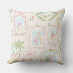 Cojín Decorativo Monograma de Natividad Pastel Grandmillennial