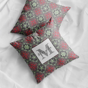 Cojín Decorativo Monograma de Navidad Copo de Nieve Gris