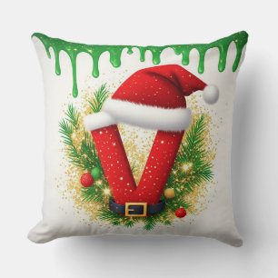 Cojín Decorativo Monograma de Navidad V para nombres de vacaciones