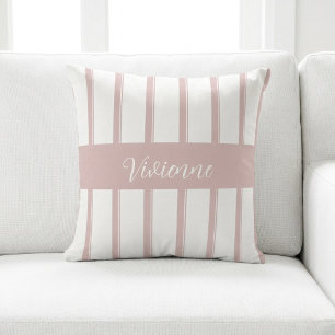 Cojín Decorativo Monograma de nombre con rayas de acuarela rosa rub