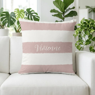 Cojín Decorativo Monograma de nombre con rayas de acuarela rosa rub