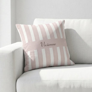 Cojín Decorativo Monograma de nombre con rayas de acuarela rosa rub