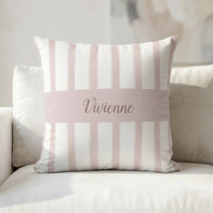 Cojín Decorativo Monograma de nombre con rayas de acuarela rosa rub