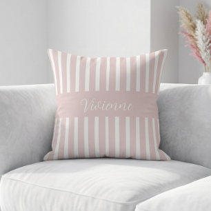 Cojín Decorativo Monograma de nombre con rayas de acuarela rosa rub
