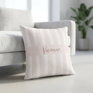 Cojín Decorativo Monograma de nombre con rayas de acuarela rosa rub
