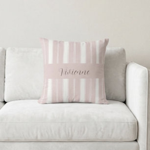 Cojín Decorativo Monograma de nombre con rayas de acuarela rosa rub