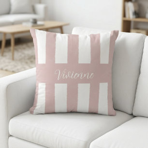 Cojín Decorativo Monograma de nombre con rayas de acuarela rosa rub