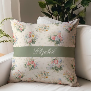 Cojín Decorativo Monograma de nombre de escritura floral de campo f