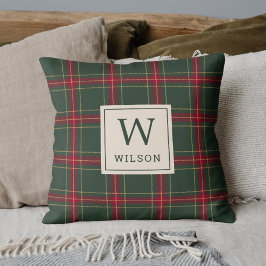 Cojín Decorativo Monograma de nombre de familia de Navidades clásic