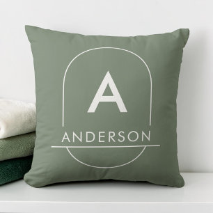 Cojín Decorativo Monograma de nombre de familia minimalista verde s