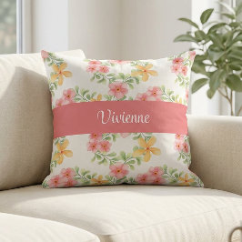 Cojín Decorativo Monograma de nombre de flor silvestre acuarela ros
