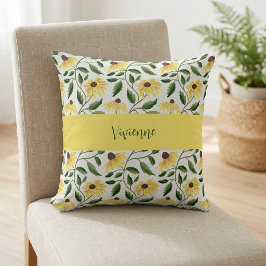 Cojín Decorativo Monograma de nombre de flor silvestre acuarela ver