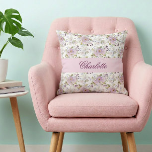 Cojín Decorativo Monograma de nombre de flor silvestre botánica flo