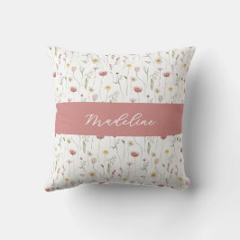 Cojín Decorativo Monograma de nombre de flor silvestre en acuarela 