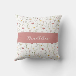 Cojín Decorativo Monograma de nombre de flor silvestre en acuarela