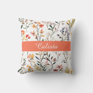 Cojín Decorativo Monograma de nombre de flores silvestres de acuare