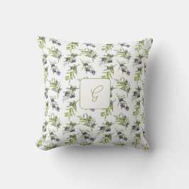 Cojín Decorativo Monograma de nombre de olivos en acuarela verde sa
