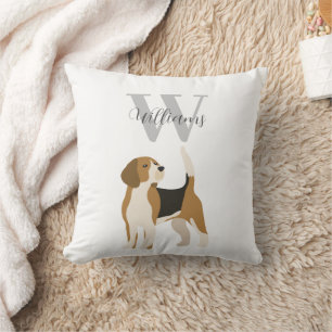 Cojín Decorativo Monograma de nombre en acuarela de perro Beagle 