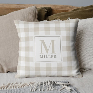 Cojín Decorativo Monograma de nombre familiar de búfalo beige de gr